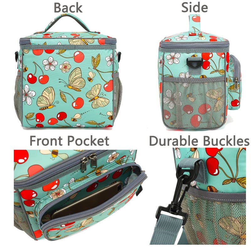FlowFly Insulated Reusable Lunch Bag Adult Large Lunch Box for Women and Men with Adjustable Shoulder Strap,Front Zipper Pocket and Dual Large Mesh Side Pockets,Cherry - Image 5
